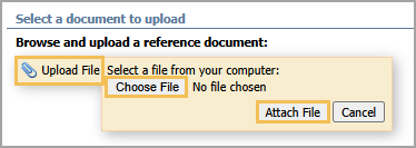 Interface for uploading a document with options to choose and attach a file.